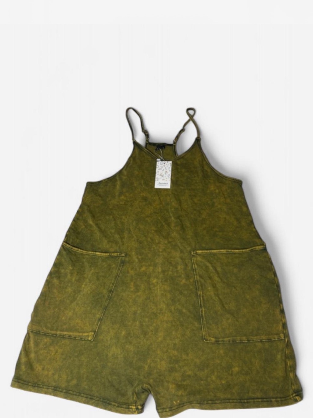 Olive Green Acid Is ash Romper with Adjustable Straps